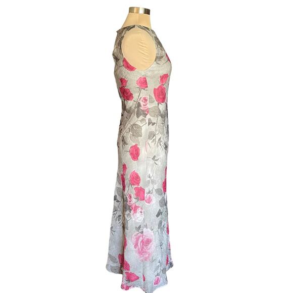 VTG Dressbarn Sage Rose Floral Maxi Dress Crinkle Chiffon Sz 8 Fairy Cottage - Picture 3 of 10